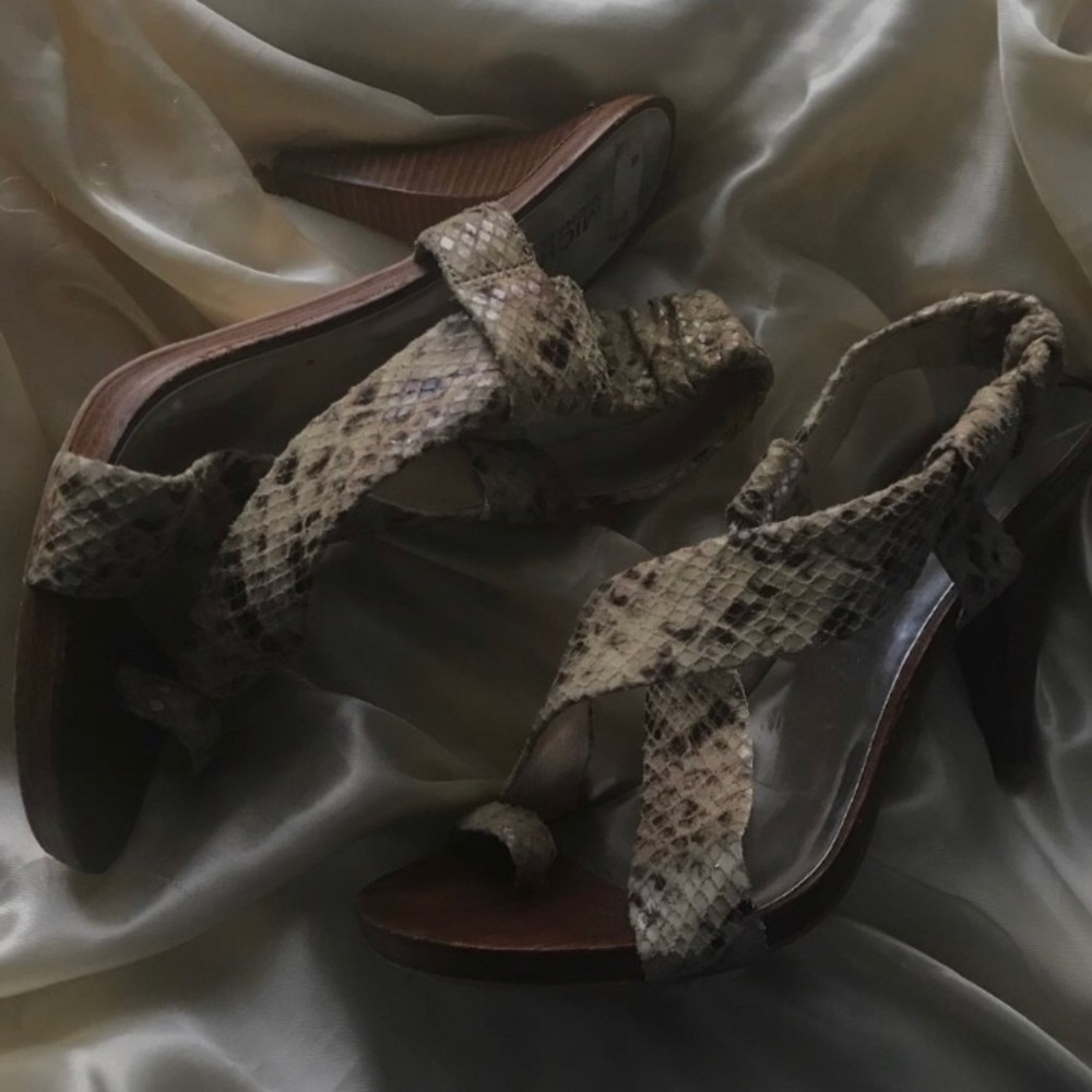 Snake-skin strapped heels